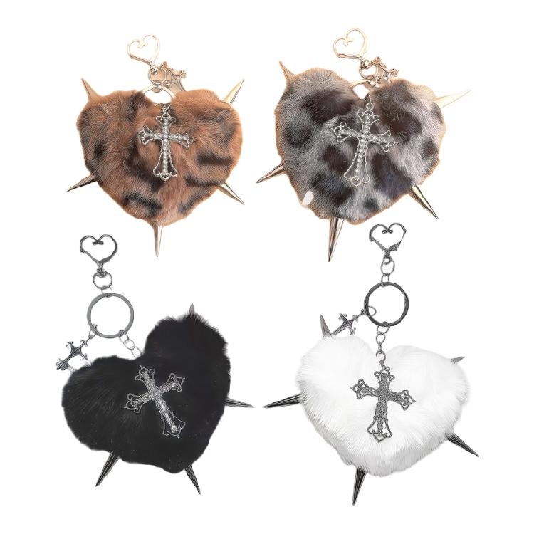 Alternative Culture Symbol Keychain Plush Heart Studs Crucifix Fashion Keyring Accessory for Music Event