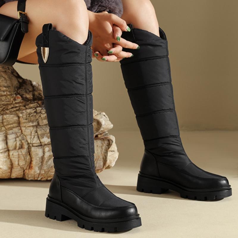 Women's Winter Knee High Snow Boots Black White Warm Fur Plush High Boot Casual Low Heel Fashion Long Rain Shoes Waterproof