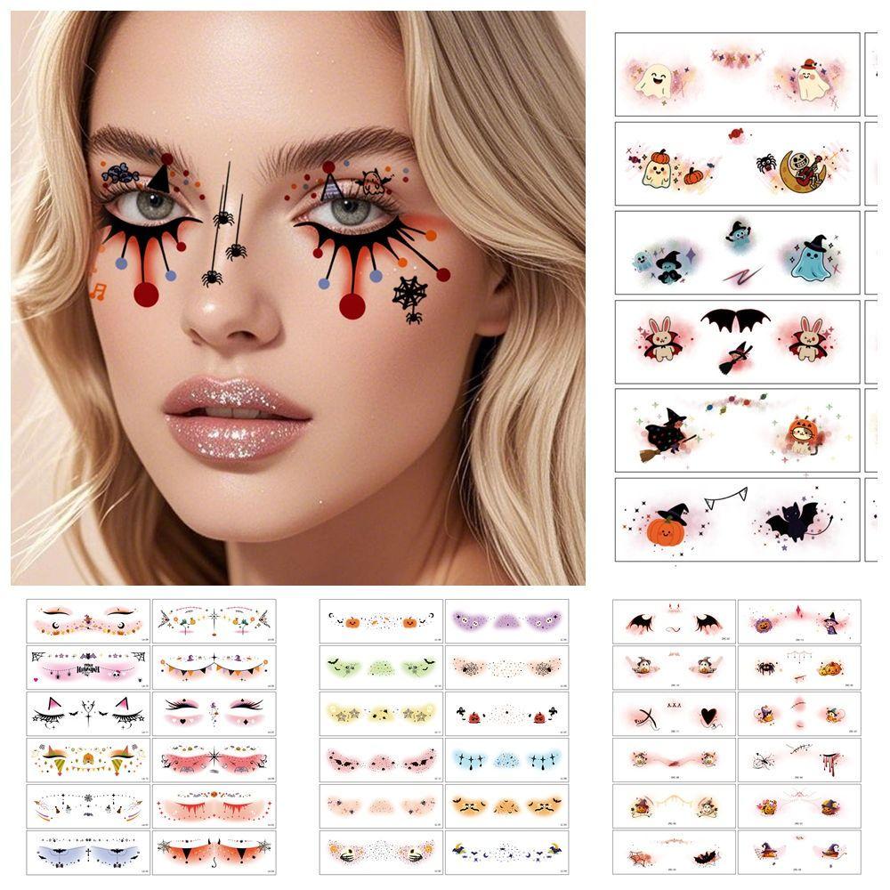 12pcs Waterproof Halloween Face Tattoo Portable Halloween Bat Face Stickers  Enhance Atmosphere