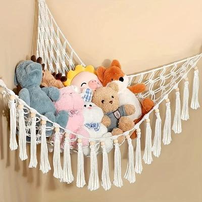 Hamac Animal en Peluche Grande Capacité Tissage en Filet Bohémien Décoration de Maison Coin Rangement Jouets Organisateur Filet Suspendu pour Peluches