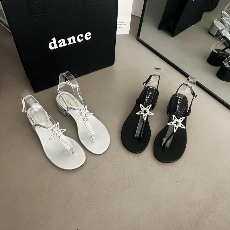 

2013 Star~ Pentagram Rhinestone Buckle Pinch Foot Cover Thick Heel Fashion Sandals Women 40 серебряный