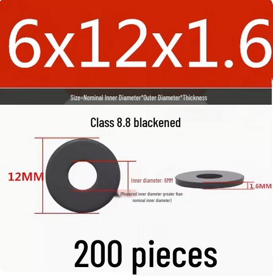 Blackened Flat Washer Gasket - Grade 8.8, Sizes M3 to M24