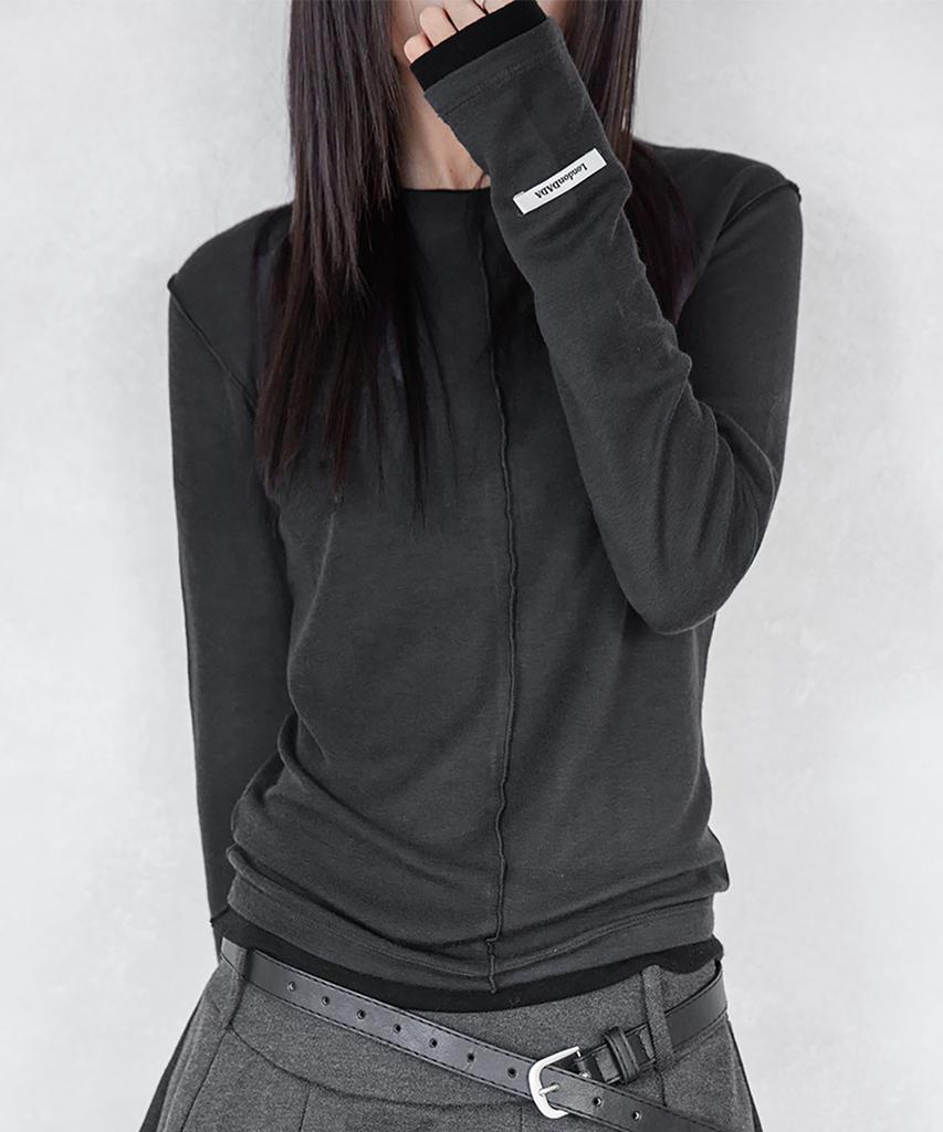 Leondeondada Label Incision Long Sleeve T-Shirt, Charcoal