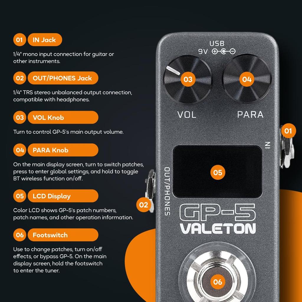 Valeton Processor with IR and NAM Support GP-5 Multi-Effects SnapTone, Loader,