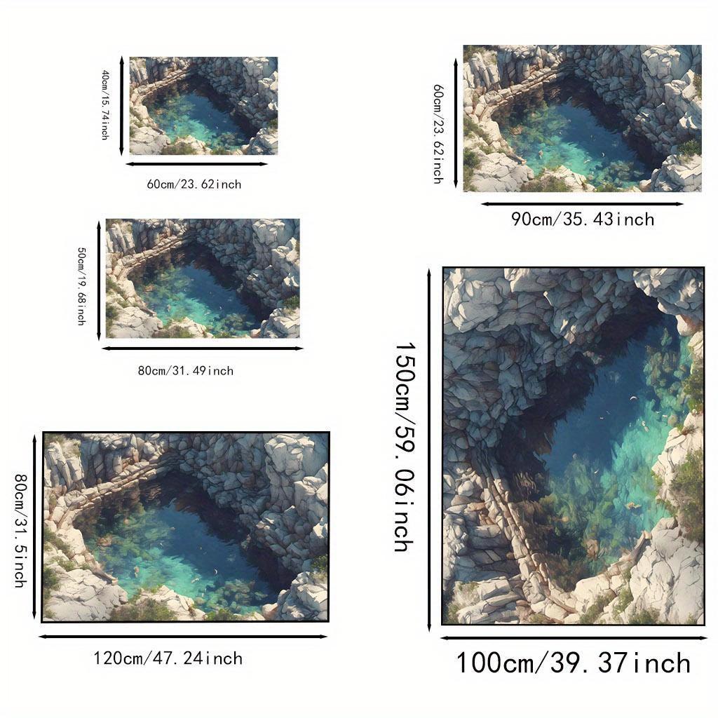 Rocky Pool Illusion Rug - 3D Waterfall Effect, Creative Entrance Mat, Unique Home Decor Anti slip carpet can be machine washed