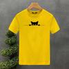 Men's Summer Cotton Fashionable Casual Loose Large Cute Cat Pattern Printed Round Neck Short Sleeve T-shirt Top