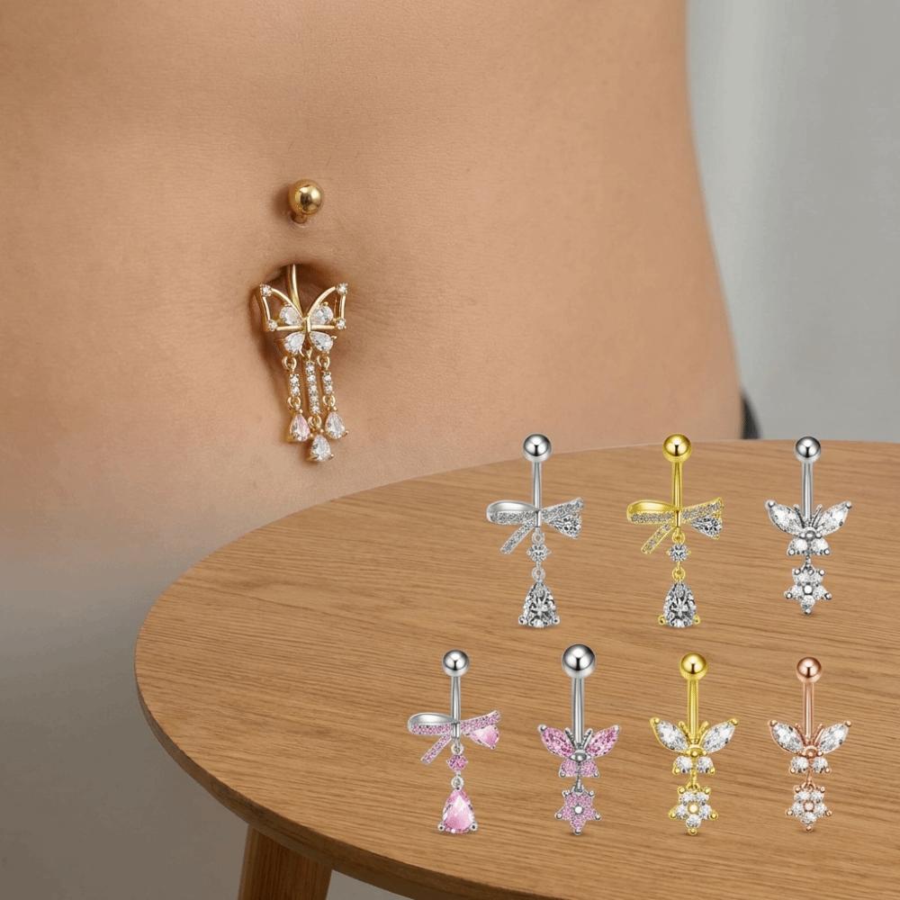 Zircon Dangled Belly Ring Elegant Curved Barbell Daily Butterfly Navel Piercing  Summer