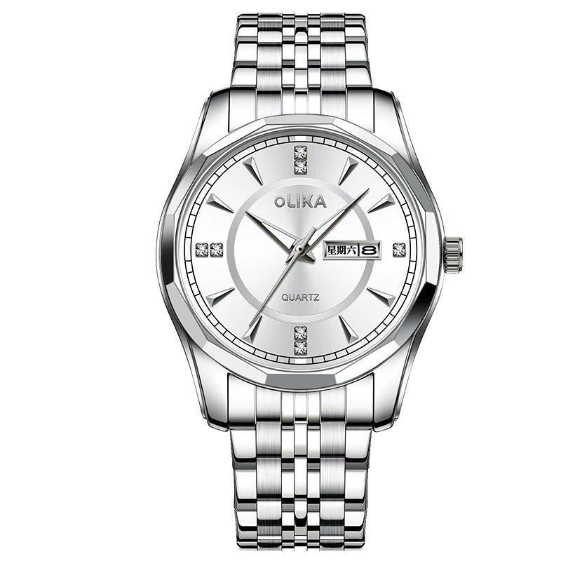 Top Brand Men's and Women's Couple's Watch Waterproof Luminous Quartz Watch Double Calendar Stainless Steel Fashion Watch