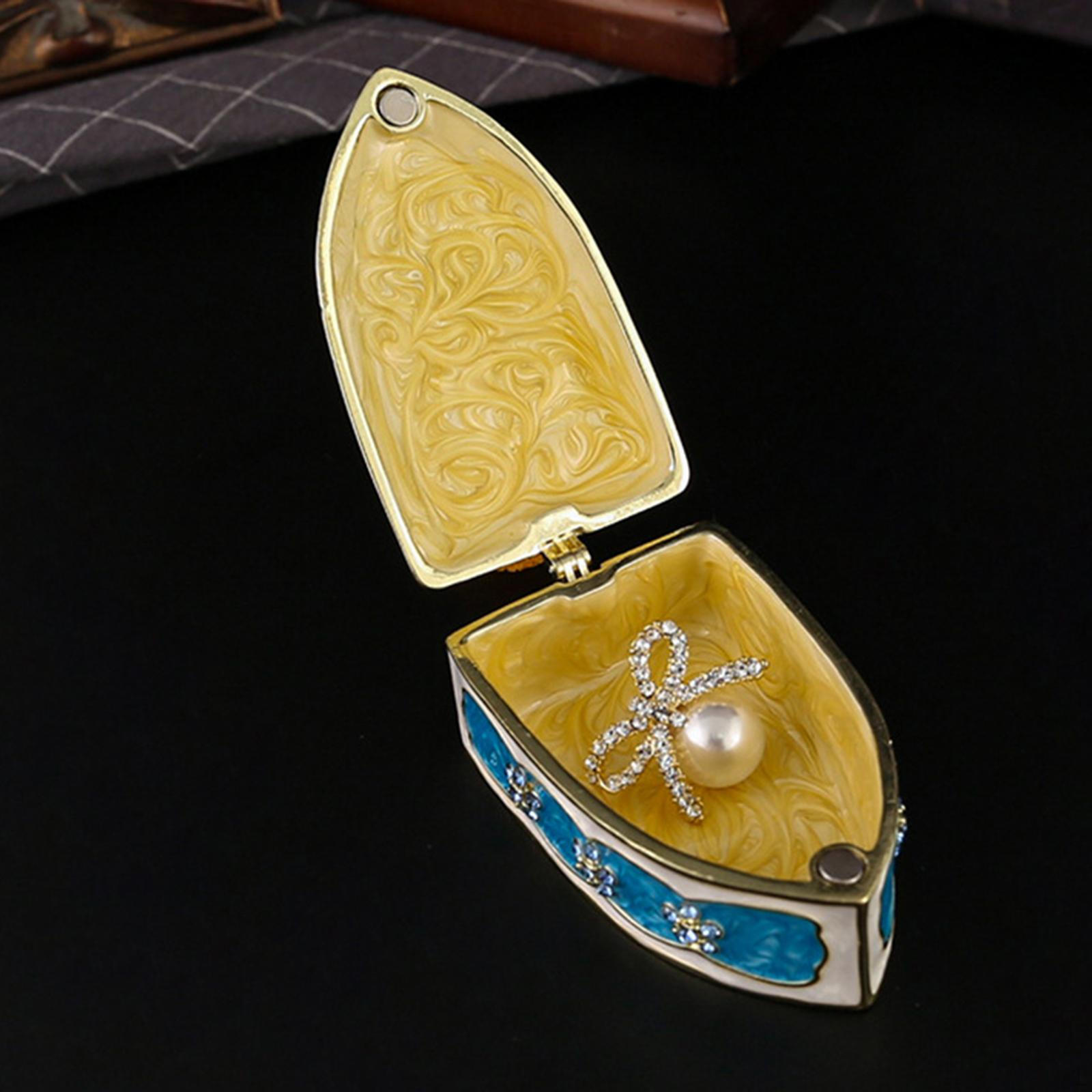 

Enameled Trinket Box Jewelry Decoration Decor Practical Metal Collectible Sturdy Organizer синий