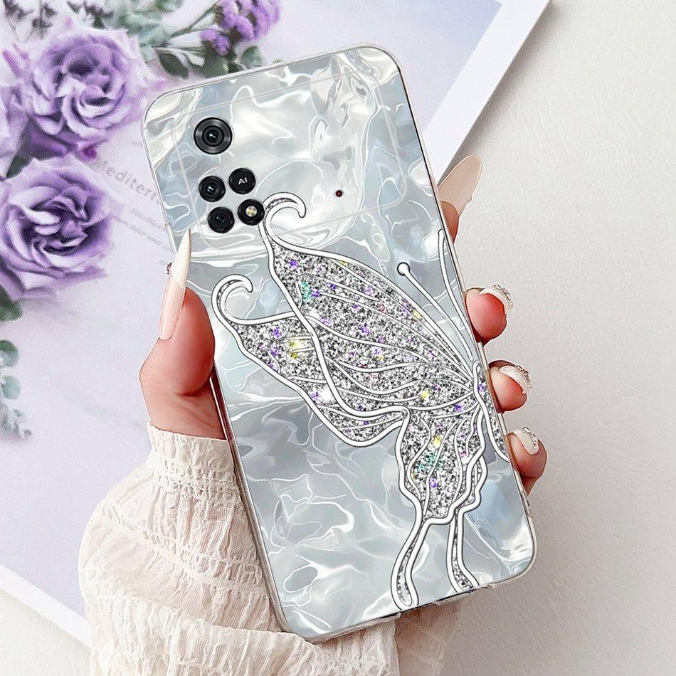 For Xiaomi Poco M4 Pro Elegant Floral Butterfly Phone Case For Xiaomi Poco M4 5G PocoM4 Pro 5G 4G Soft Silicone TPU Cases