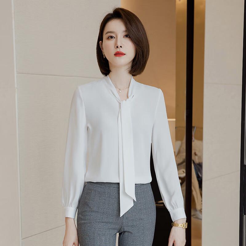 Women's Chiffon Long-Sleeve Tie-Neck Blouse