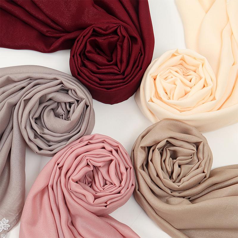 9 Colors Glitter Hijab Cotton Polyester Scarf Wraps Plain Shawls Rayon Fabric Silk Silver Wire Muslim Scarf Women Instant Hijab