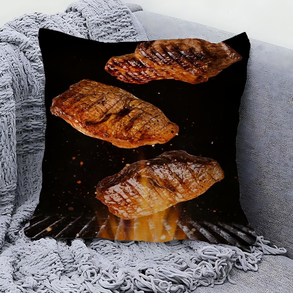 Bbq Grilled Steak Barbecue Pillow Cover For Bedroom Room And Living Room Sofa Decorative Cushion Cover