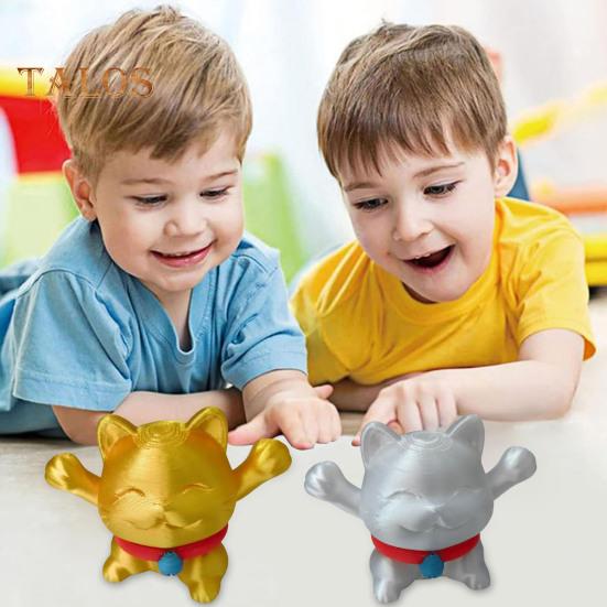 3D Printed Telescopic Cat Figurine Mini Fortune Cat Figure Simulated Animal Model Toy Home Office Bookshelf Desktop Decoration Ornament