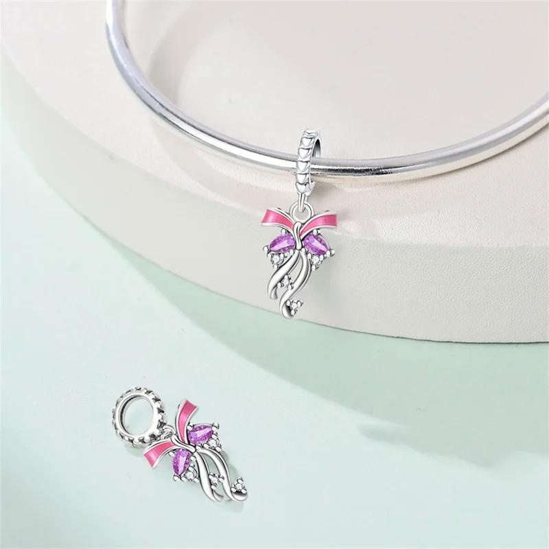 Anniversary Copper Charms Pink Flower Heart Beads Fit Bracelet Necklace Bead Jewelry Making Fine Jewelry Gift