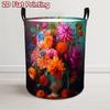 1 Foldable Round Laundry Basket with Tulip Floral Pattern - Portable Clothes Storage Bin, Space-Saving Dirty Laundry Hamper, Durable Polyester Materia
