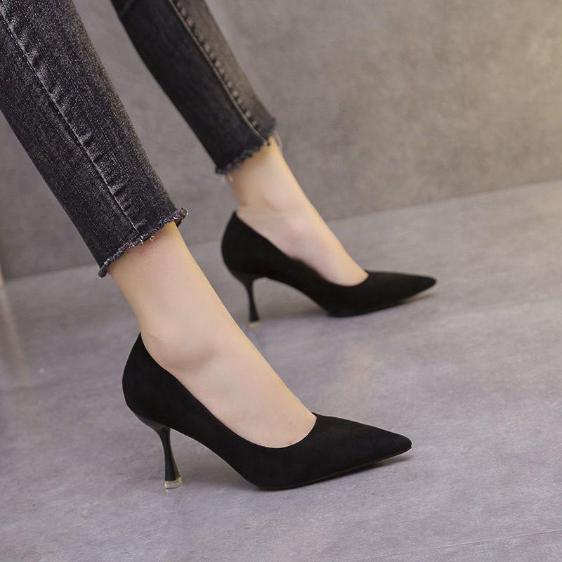 Dámské černé vysoké podpatky 2025: Jarní/Podzimní Lodičky s Jehlovým Podpatkem a Špičatou Špičkou - Všestranné, Profesionální a Stylové.