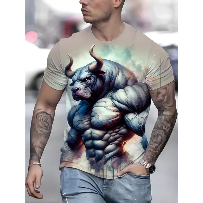 Muscle Dog Cow Pattern T-Shirt For Men Cool Animals 3D Printed Tees Casual Unisex Short Sleeve Round Neck Tops Street T Shirts