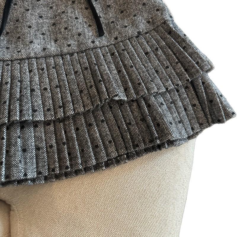 Korean Grey Polka Dot Woolen High-Waisted Mini Skirt with Bow Knot