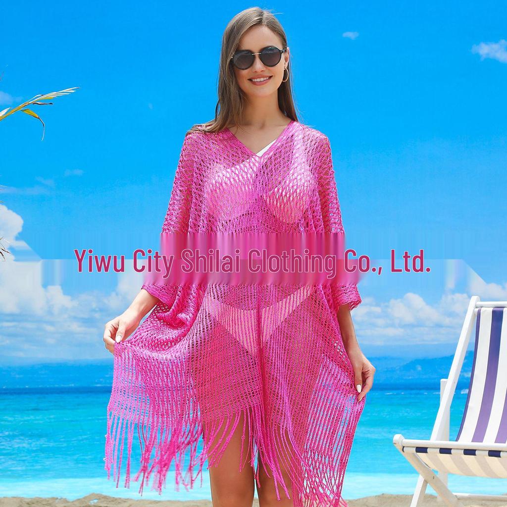 Gold & Silver Thread Pullover Beach Cover-up: Vacation Bikini Shawl