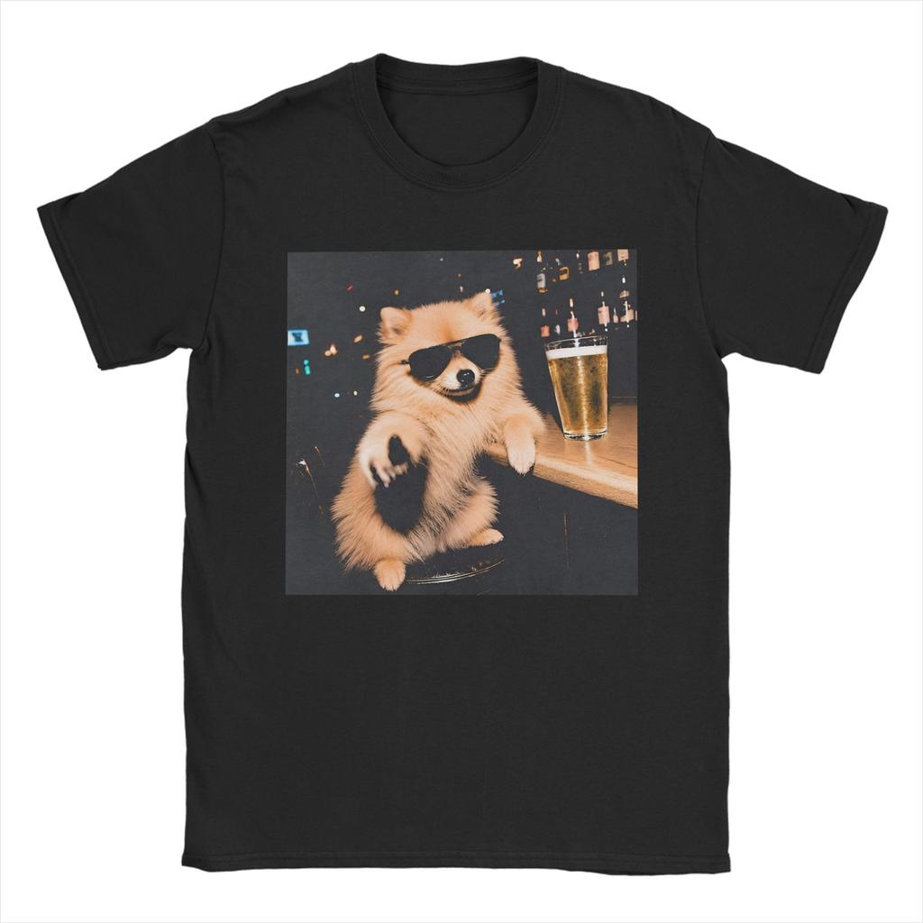 Unisex Unisex T-Shirt Lustiger Patriotischer Zwergspitz Hund Trinkt Bier Amerikanische Reine Baumwolle T-Shirts Rundhals Kleidung Große Größen