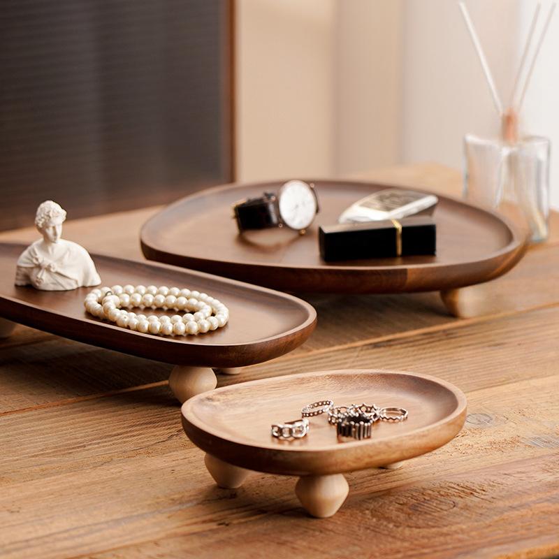 Akazienholz, Tablett, Chinesischer Stil, Holz, Hochbeiniges Tablett, Unregelmäßig, Obsttablett, Dim Sum Tablett, Snackaufbewahrung, Haushaltsaufbewahrungstablett