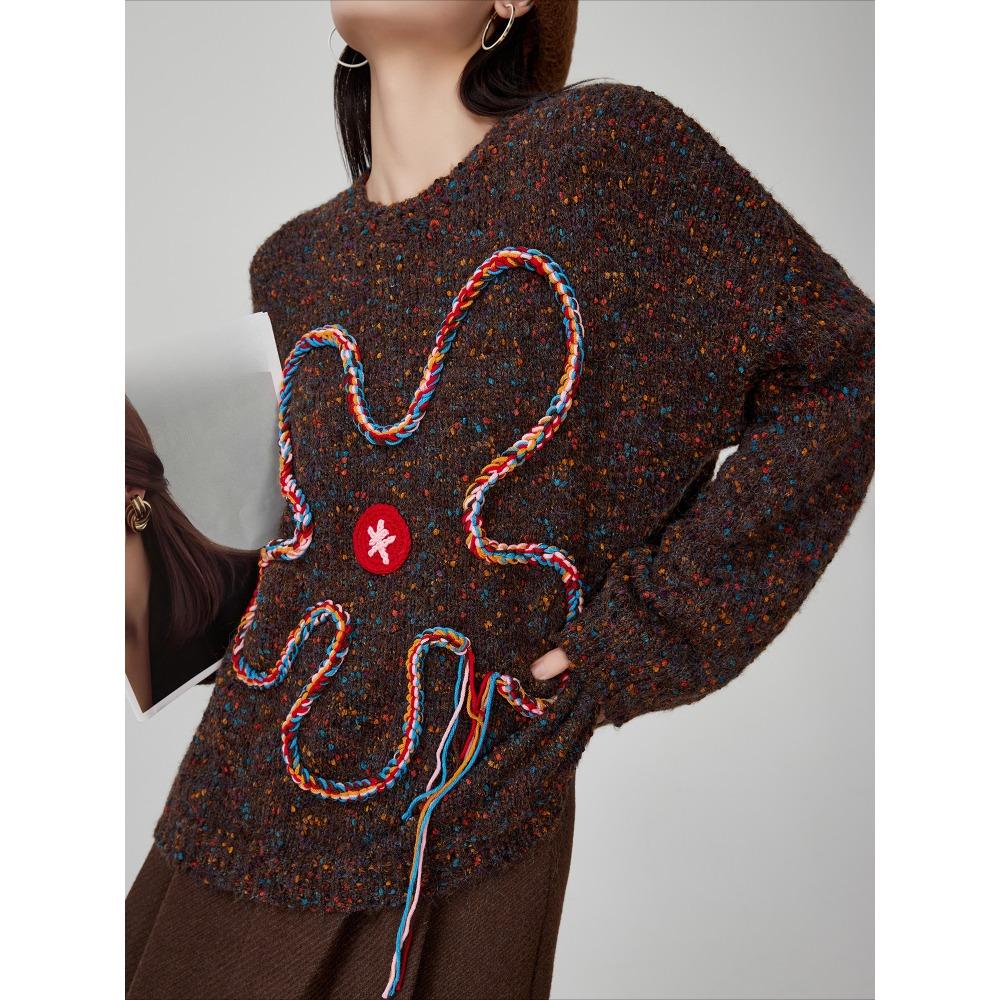 Dimanaf 2025 Autumn Women Striped New Sweaters Knitting Basic Fashion Ribbon Decoration O-Neck Style Loose Pullover Sweater