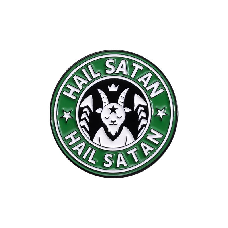 

Green Round Metal Coffee Series Brooch - Versatile Badge with Film & Animation Pattern