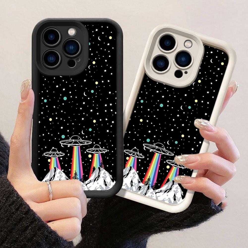 JT444 Rainbow mountains aliens spaceship for iPhone 17 16 15 14 13 Pro Max Samsung S26 S25 Ultra A17 A07 A56 A16 A15 Xiaomi 15T Redmi 15c Soft Case
