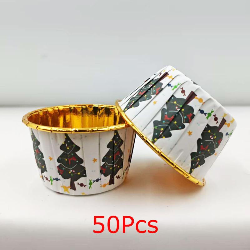50PCS Christmas Safety Holidays Cakes Paper Trays Parties Paper Cups Packaging Desserts Baking Environmental Protection