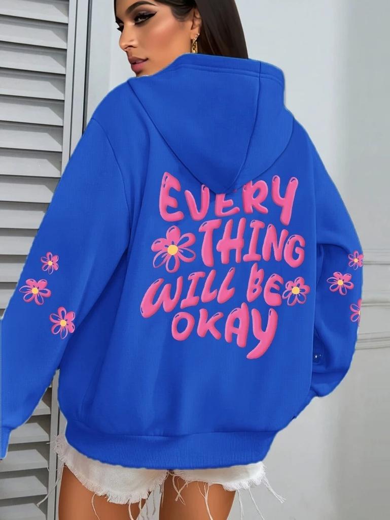 Tutto andrà bene Maglione con cappuccio stampato con alfabeto da donna Hip Hop Street Casual