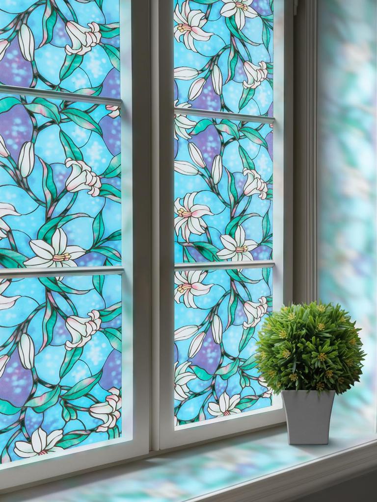 3D Buntglas PVC Fensterfolie - Statisch haftend Wärmedämmung UV-Schutz Sichtschutz für Zuhause Büro Glastüren