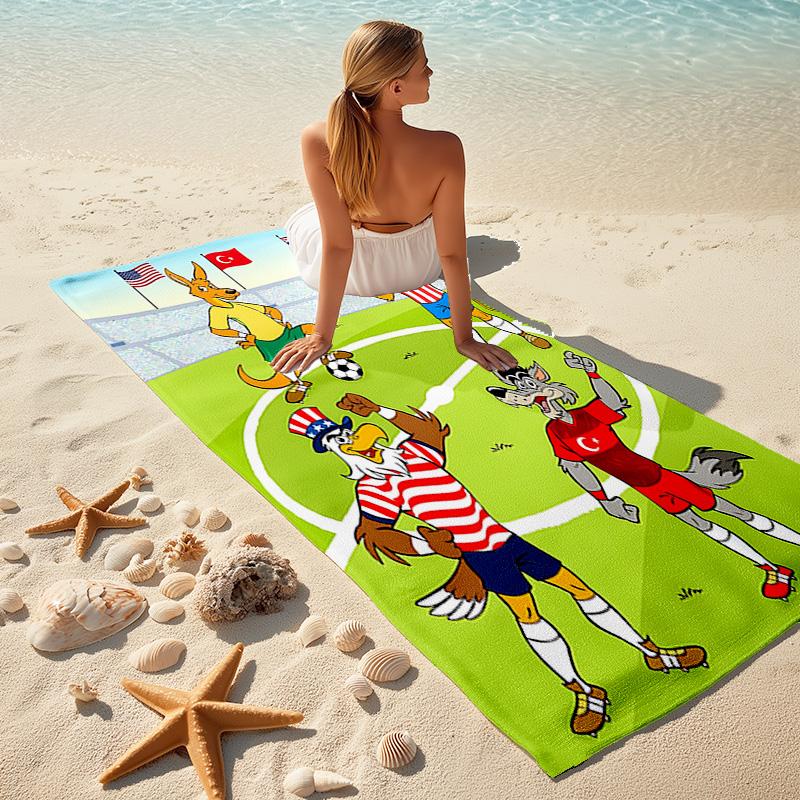 1pc Animals Soccer Together Cartoon Quick Dry Microfiber Bath Towel for Swimming Surfing Camping Unisex Holiday. SJT7201150