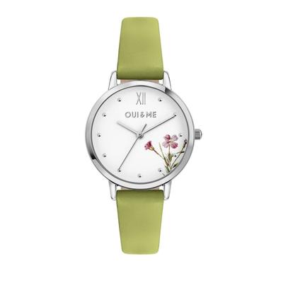 Fleurette Green Leather Strap White Dial Quartz ME010379 Women's Watch