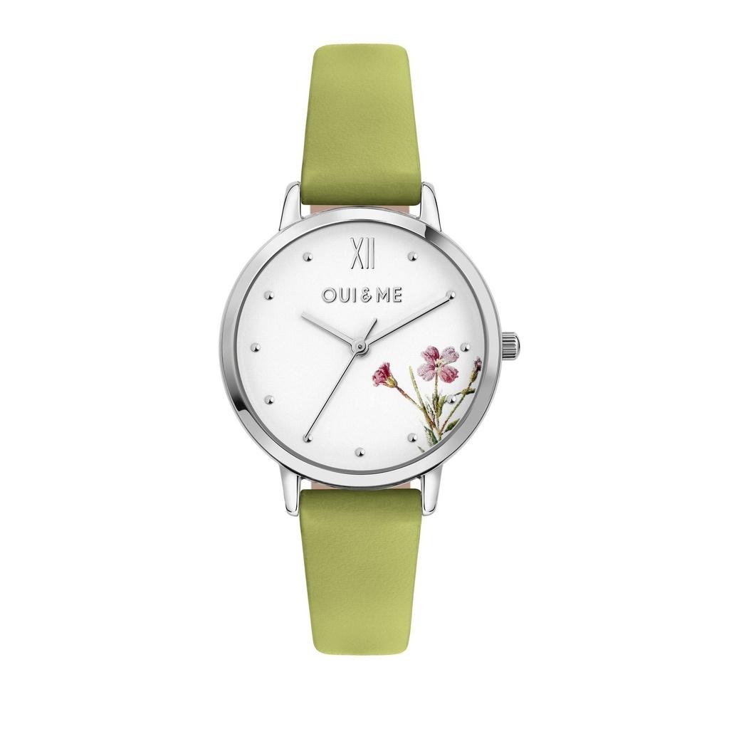 Oui & Me Fleurette Green Leather Strap White Dial Quartz ME010379 Women's Watch