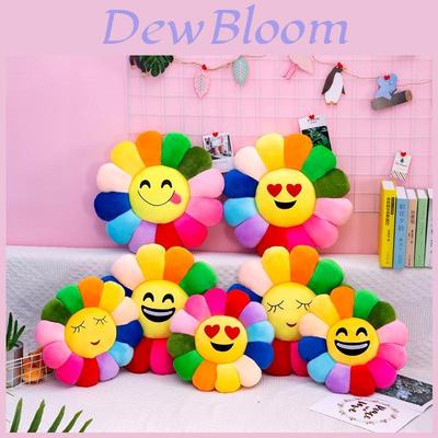 Buntes Sonnenblumen Plüschkissen Smiley Gesicht Kissen Ultraweicher Kurzplüsch PP Baumwolle