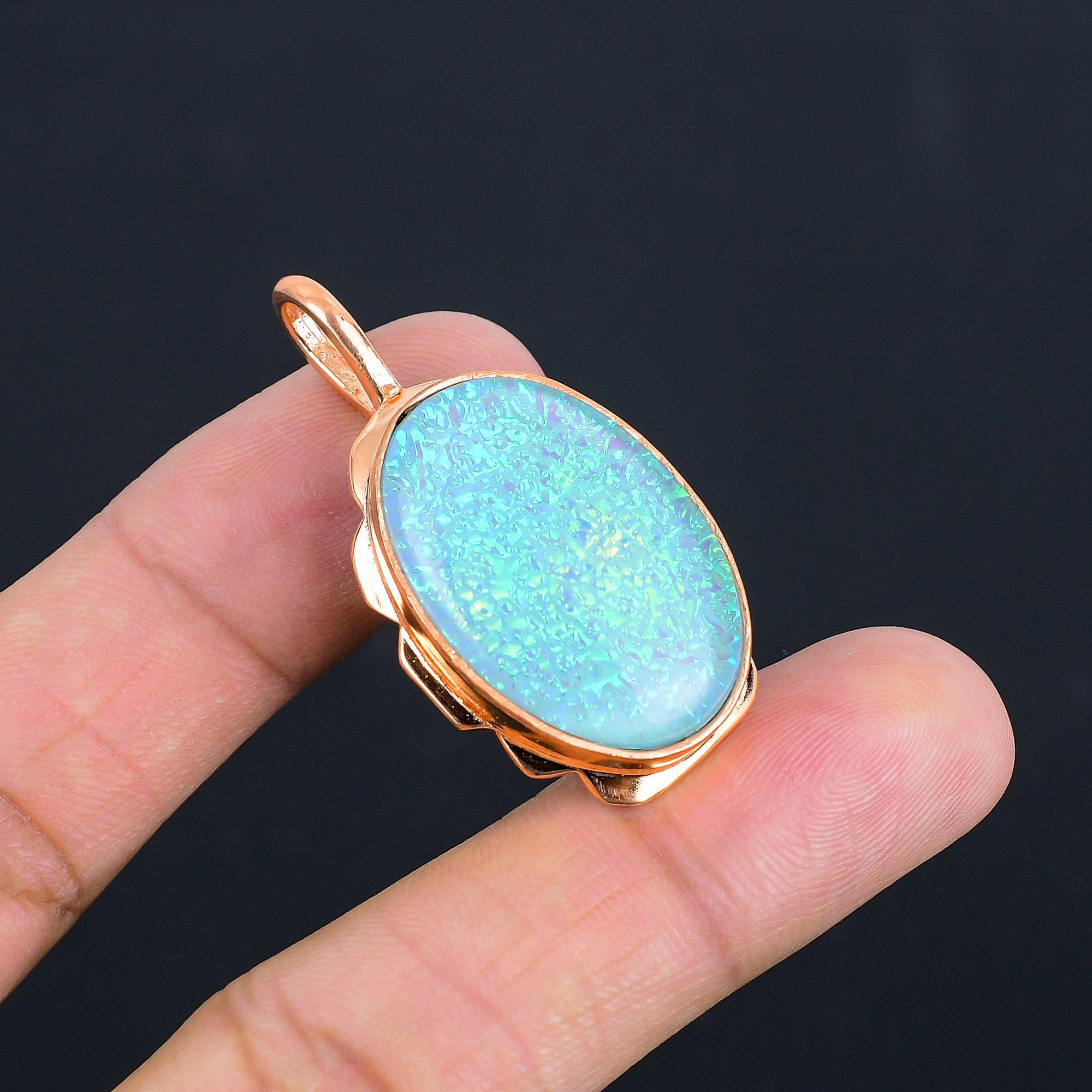 

Триплетный опал драгоценный камень кулон из меди ручной работы для свадебного подарка 1.85 Inches синий