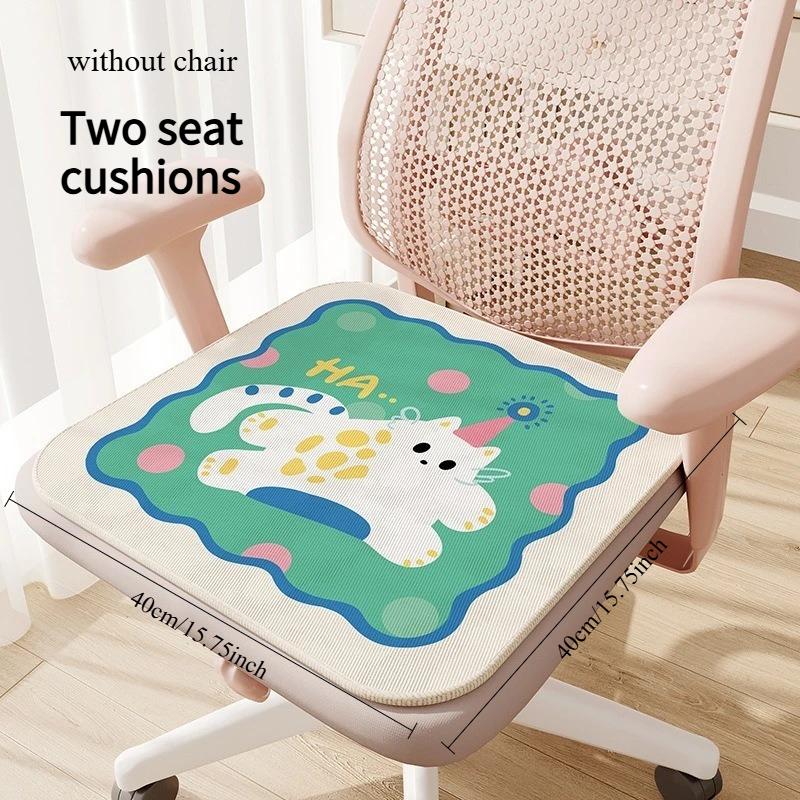2pcs Cartoon Biscuit Ice Silk Cooling Cushion Breathable Chair Mat For Desk Dining Seat