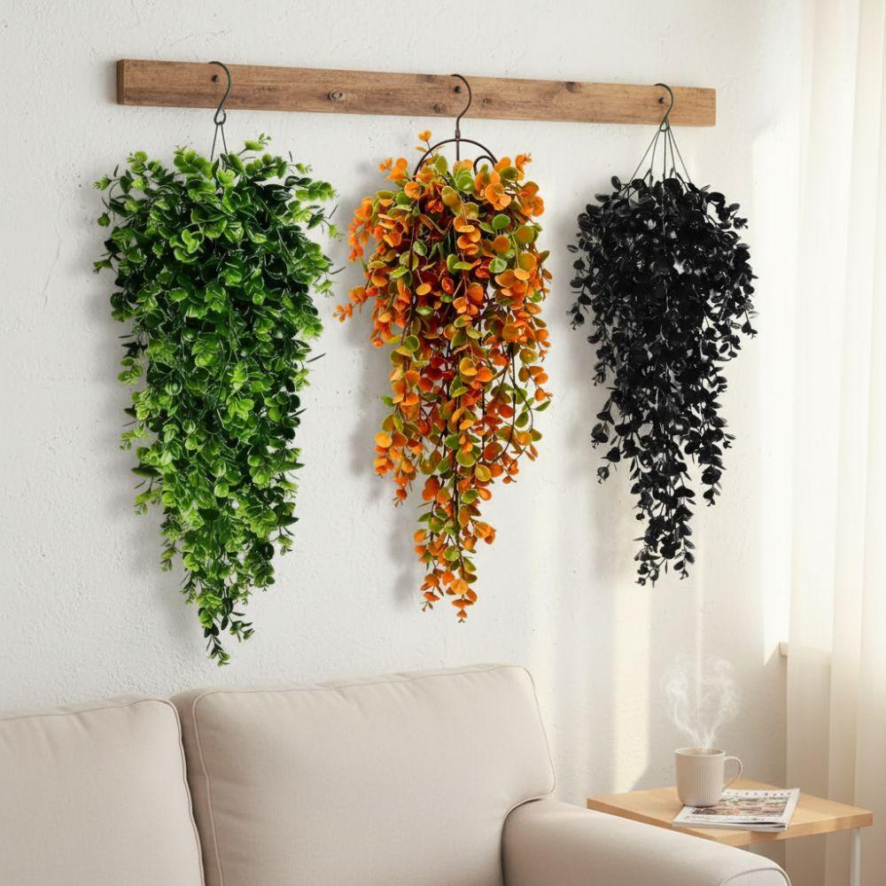 5 Forks Artificial Eucalyptus Leaf Vine Plastic Penny Leaf Decor Plant Outdoor Use
