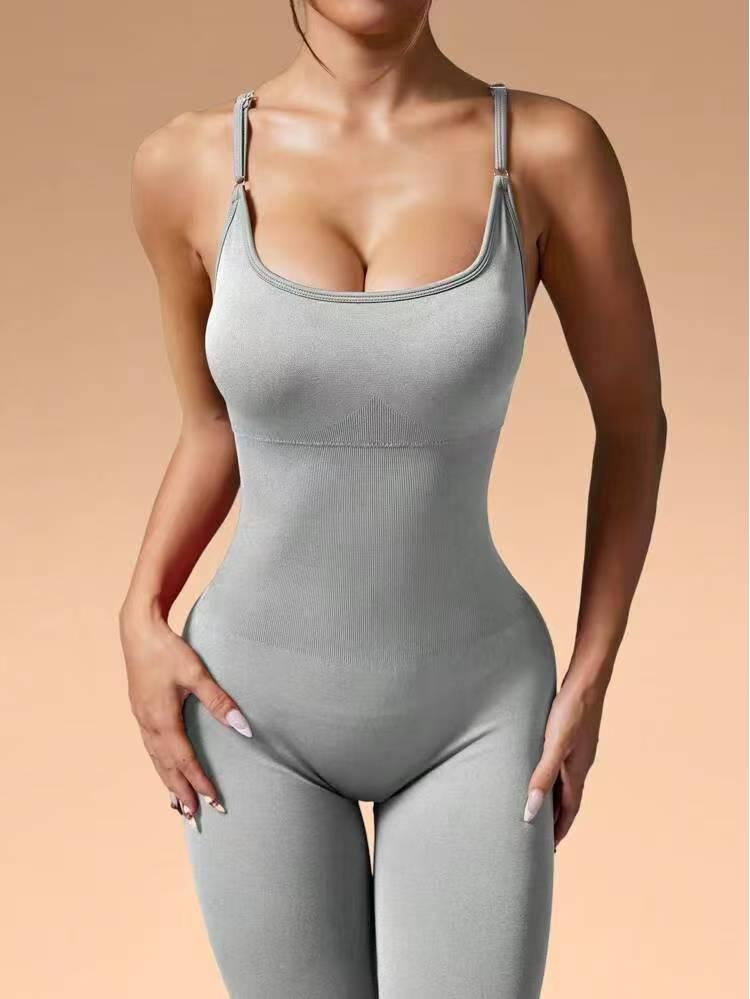 Women's Seamless Cross-Back Jumpsuit with Adjustable Straps for Fitness and Dance