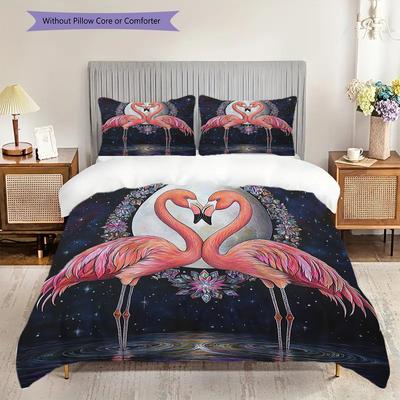 Flamingo Pattern Bedding Quilt Set Quilt Cover Pillowcase Home Decoration Birthday Gift (1 * Duvet Cover + 2 * Pillowcase, Without Core)