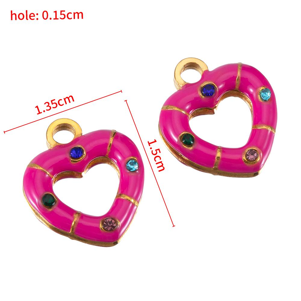 5pcs 2pcs Color Enamel Heart Moon Charm Stainless Steel Crystal Beads Earrings Pendant DIY Jewelry Making Necklace Accessories