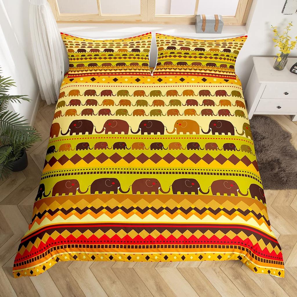 African Women Duvet Cover Africa Tribal National Bedding Set Vintage Floral Plaid Patchwork Comforter Cover Brown Quilt Cover