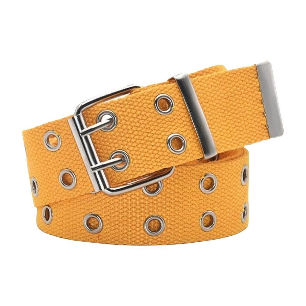Solid Color Canvas Waist Belt Double Row Woven Belts Outdoor Double Row Buckle Belt  Jeans Wear жёлтый