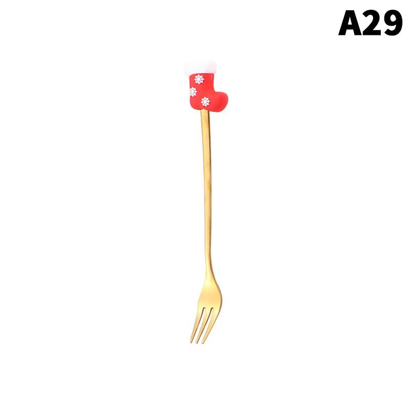 1/2/4/6 Stück Edelstahl Löffel Weihnachts Dessertlöffel Kuchengabel Cartoon Weihnachtsbaum Elch Löffel Gabel Weihnachtsgeschenkbox