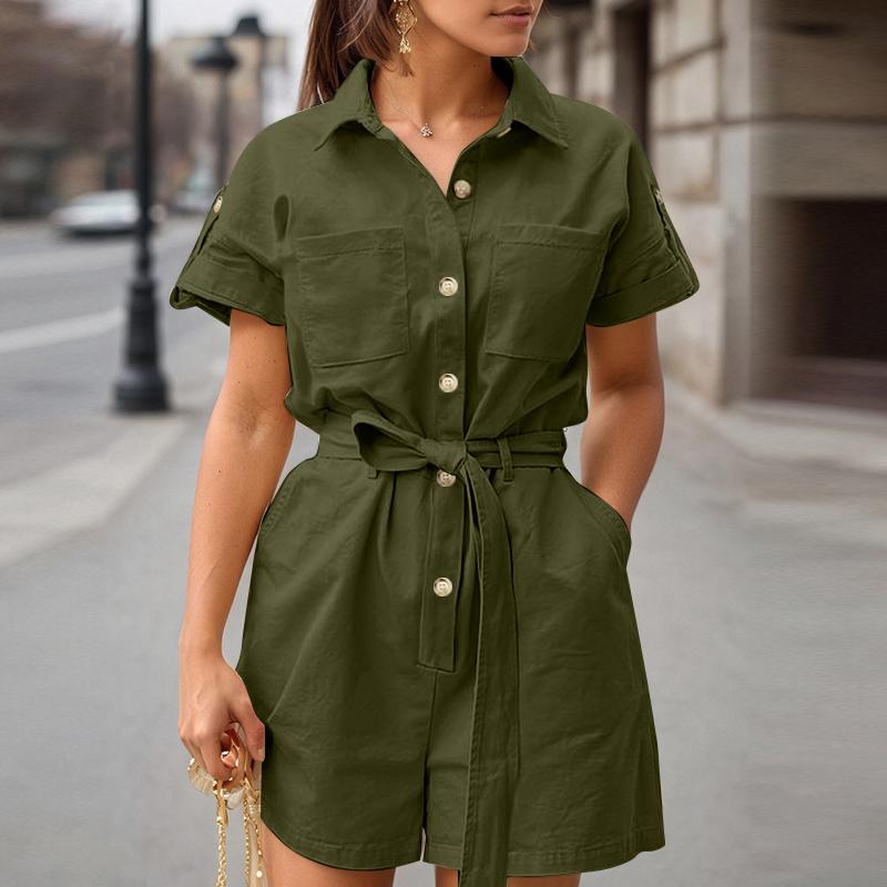 ZANZEA Women Casual Turn Down Collar Summer Short Sleeve Jumpsuits
