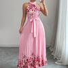 2025 European & American Style Women's Printed Pleated Long Dress