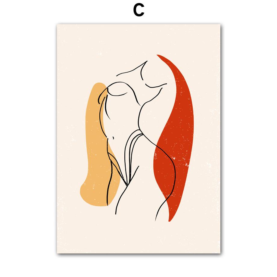 Wall Art Canvas Painting Red Yellow Line Girl Willow Branch Minimalist Living Room Decoration Posters And Prints Wall Pictures