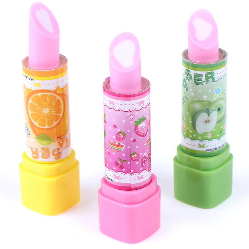 1Pc Child Lipstick Shaped Eraser Student Stationery Xmas Gift Pencil Erasers