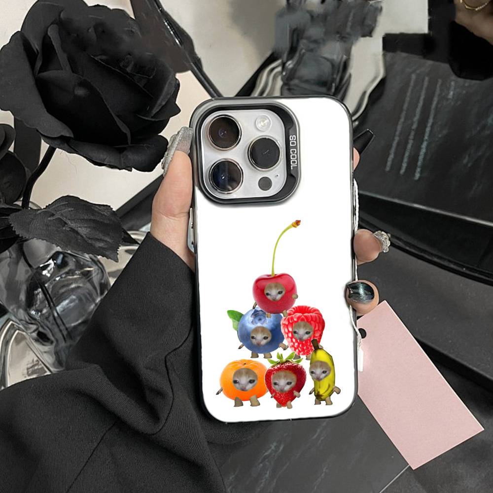Big-eyed Goofy CAT Silly Phone Case For iPhone17, 16,15,14,13,12 Pro Max Black Candy Matte Shockproof Cover